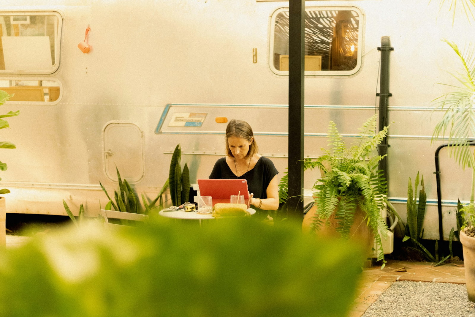 Person browsing RV listings on phone